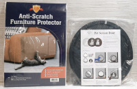 New Anti-Scratch Furniture Protectors (17" Long, 13" Wide), Includes 6 Pieces and 50 Twist Pins & A Circular Pet Screen Door (13" in Diameter) w/ Installation Pieces Included