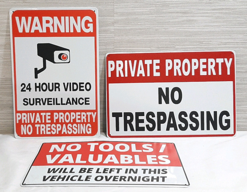 3 New Surveillance Metal Signs - 12"x8"