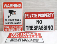 3 New Surveillance Metal Signs - 12"x8"