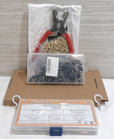 Lot of New Tool Pieces, Including Grommet Pliers w/ Grommet Rings Included (Estimated 100+ pcs), Stainless Steel Cotter Pin Assortment Kit w/ 100pcs Included, 60pcs Black Sinker Slide Pins & 100pcs Cup Hook Screws
