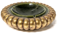 MCM Signed "Anthony" Freeman & McFarlin Potteries of California Avocado Over Gold Gilt Terracotta Ashtray | 9.5" Diameter