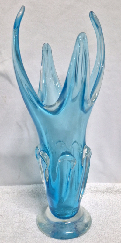 Beautiful Blue Art Glass Vase 14.5" Tall