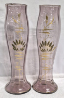 Pair of Amethyst Glass Vases with Gold Tone Design 12.5" Tall