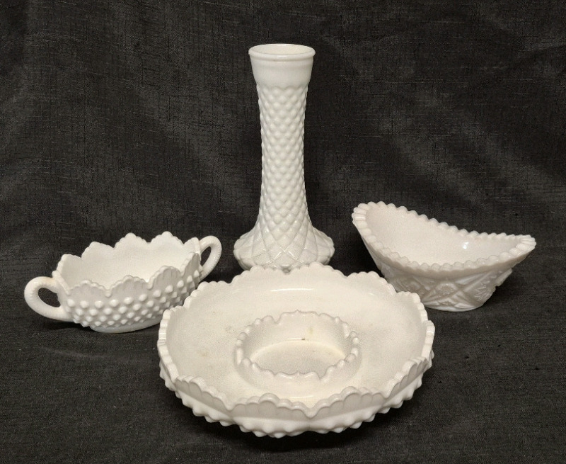 4 Vintage Milk Glass Dishes