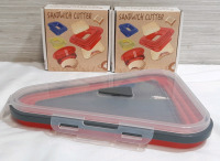 2 New Plastic Sandwich Cutters in Varying Sizes & Silicone & Plastic Pizza Container w/ Lid and Plastic Pieces