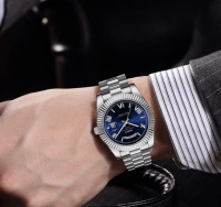 New NIBOSI Men's Day Date Luxury Watch Steel Blue