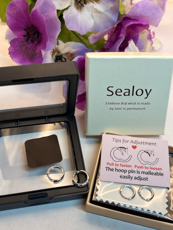 New Two Pairs Small 925 Sterling Hinged Hoops Separate Boxes Stamped