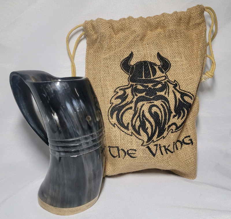 The Viking OX / Buffalo Horn Mug & Travel Bag - New