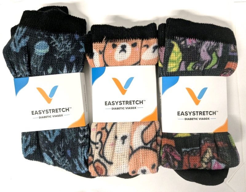 3 New Pairs Size Large | VIASOX EasySox Non-Binding Diabetic Socks | Size W10-13, M9-12) | A $60 Retail Value!