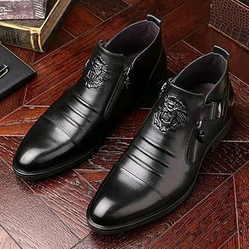 New Men's Size 13 Dress Shoes Foreign Trade Men's Embossed Double Side Zipper Europe Formal Shoes for Men Slip On