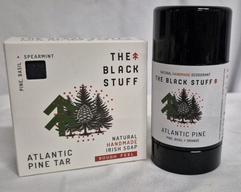2 New The Black Stuff Organic Homemade Irish Soap Bar 135g & Deoderant 80g