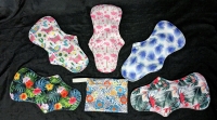 5 New Colorful Reusable Cloth Pads / Pantiliners with Storage Bag | 5.8" at Widest (Back) x 12.5" Long