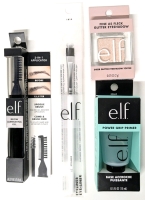 New E.L.F. | Power Grip Primer (Clear, 15ml), Brow Laminating Gel (Clear, 7.8g), Eyeliner Brush & Fine As Fleck Sheet Glitter Eyeshadow Topper (White Hot, 2g)