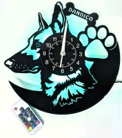 New German Shepherd "Dandico" LED Vinyl Wall Clock Nightlight Night Lamp with Remote | 12" Diameter