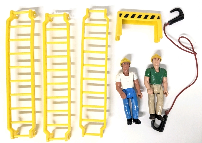 Vintage 1974 Fisher Price Adventure People with 2 Construction Workers, 3 Ladders, Hazard & Hooked Ropes | Figures 4" Tall