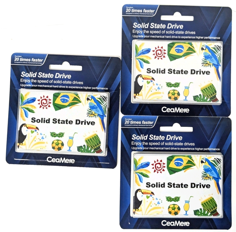 3 New CEAMERE 256GB SSD Solid State Drives CMSSDA for Desktop & Notebook Computers : Colorful Brazil Design | Sealed