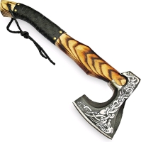 New Pal 2000 Knives Viking Style Hatchet with Wooden Handle. Made of Carbon Steel 19" Long. With Leather-Like Sheath.Caution: Sharp Edge.