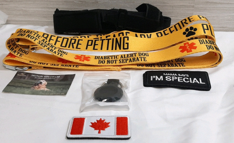 Lot of Guide Dog Leashes, Including An "Ask Before Petting" Leash, "Diabetic Alert Dog" Leash, Tactical Dog Collar & Velcro Patches for Said Collar