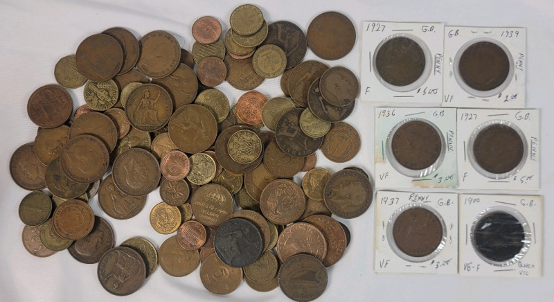 World Coin & Token Lot . Great Britain , France , Italy , USA