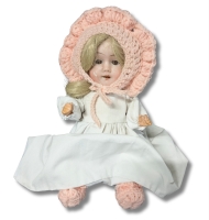 Antique German 8 Armand Marseille Bisque-Head Character Doll with Sewn-On Dress, Knitted Bonnet & Booties | 7.5" Tall