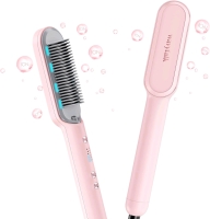 New WAVYTALK Professional Ionic Ceramic Hair Straightening Brush with 6 Temperature Adjust, Anti-Scald (Pink) | Retails for Over $90!