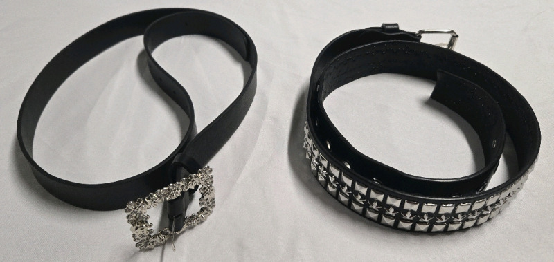 2 New | Classic Leatherlike Black Studded Belts