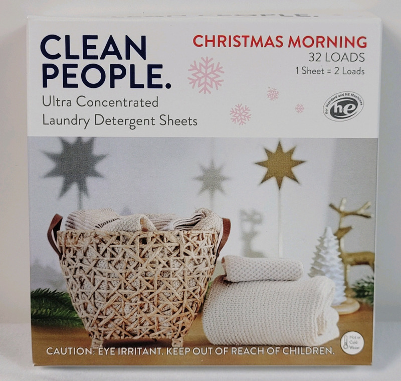 New - Clean People Ultra Concentrated Laundry Detergent Sheets , 32 Loads - 1 Sheet = 2 Loads . Christmas Morning Scent