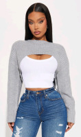 New Ladies sz Med Catching Flights Sweater - Grey Fashion Nova