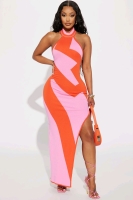 New Ladies sz Med Abstract Halter Maxi Dress - Fashion Nova