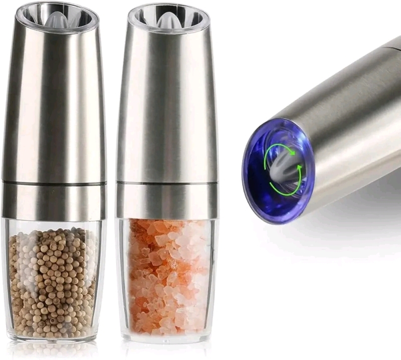 2 Pack New Gavit Electric Salt and Pepper Grinder Set, with LED Light Stainless Steel, Adjustable Coarseness, Battery Powered, Automatic Mill, One Hand Operation, for Solid Seasoning