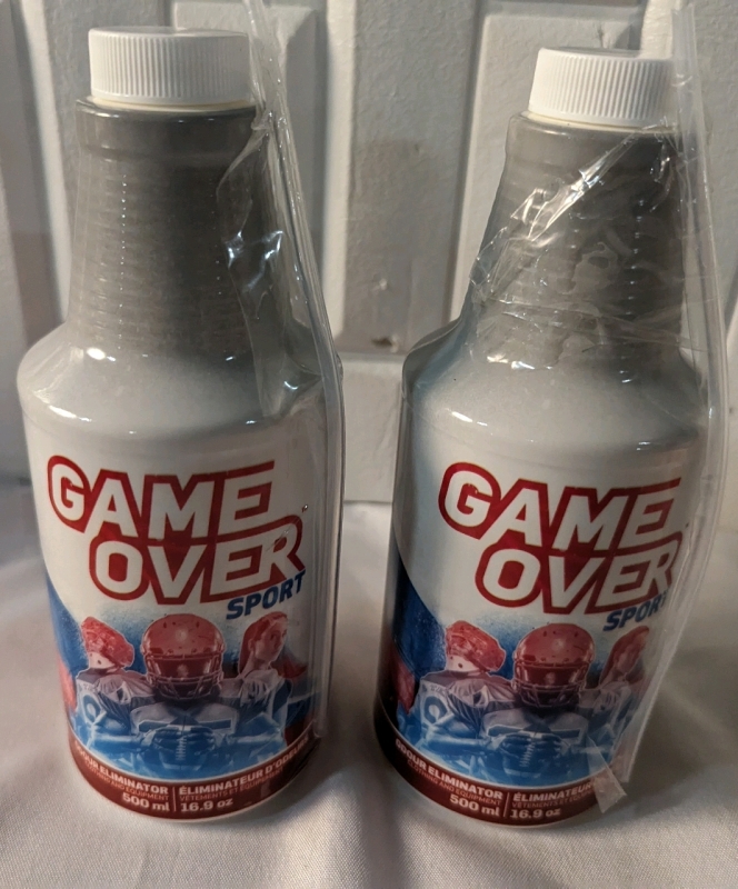 2 New Bottles of Game Over Sport Odour Eliminator. 500 ml each