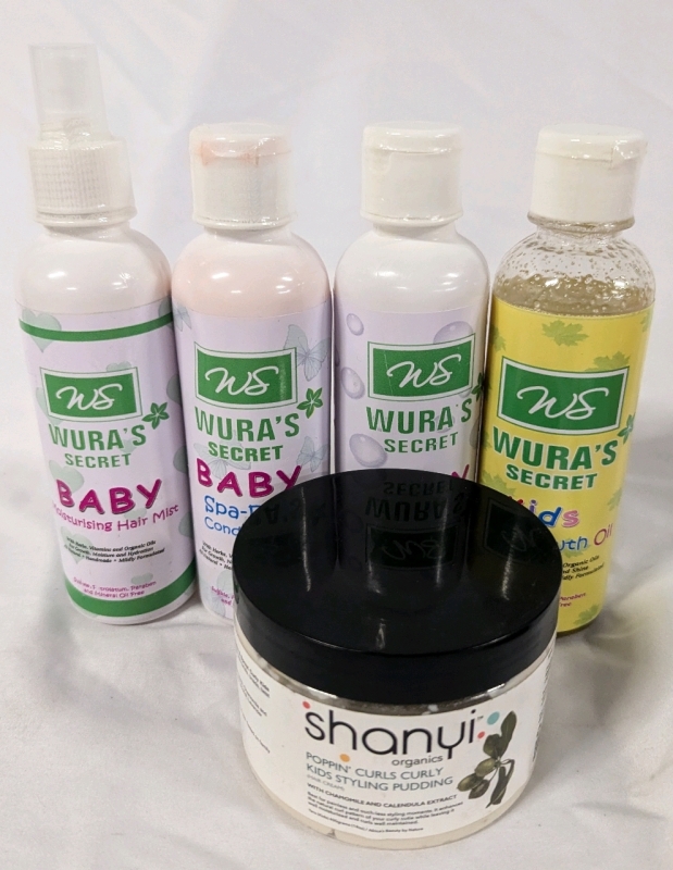 New Baby/Child Hair Care Lot. Wura's Secret Baby Shampoo, Conditioner & Hair Most (250ml Each) with Shanyi Kids Styling Pudding (400g) & Wura's Secret Kids Hair Growth Oil. (250ml)