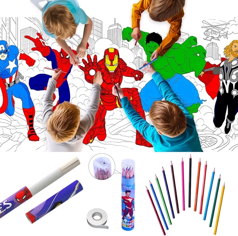 New 30 by 72" Giant Colouring Poster for Kid's Birthday Party Kit Marvel/DC