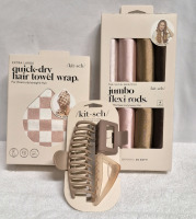 3 New Hair Products - Towel Wrap, Hair Clips & Flexi Rods for Curly/wavy Hair by Kit*sch