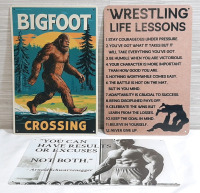 3 New Motivational Excercise & Bigfoot Metal Signs, 12"x8"