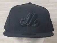 New - MLB Baseball Montreal Expos All-Black 59Fifty Copperstown Collection Cap , Size 7⅜ .