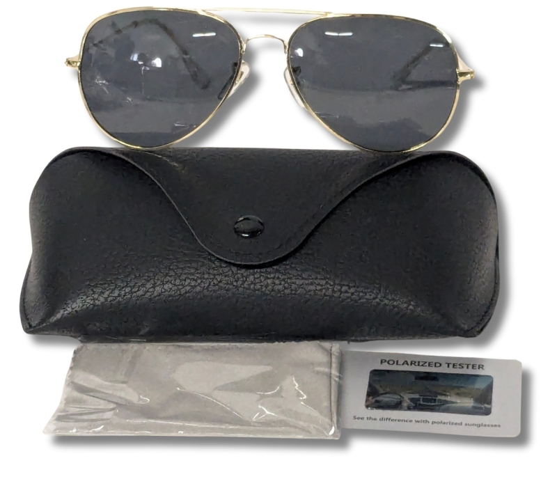 New Polarised Aviator Sunglasses with Gold Wire-Style Arms & Soft Case