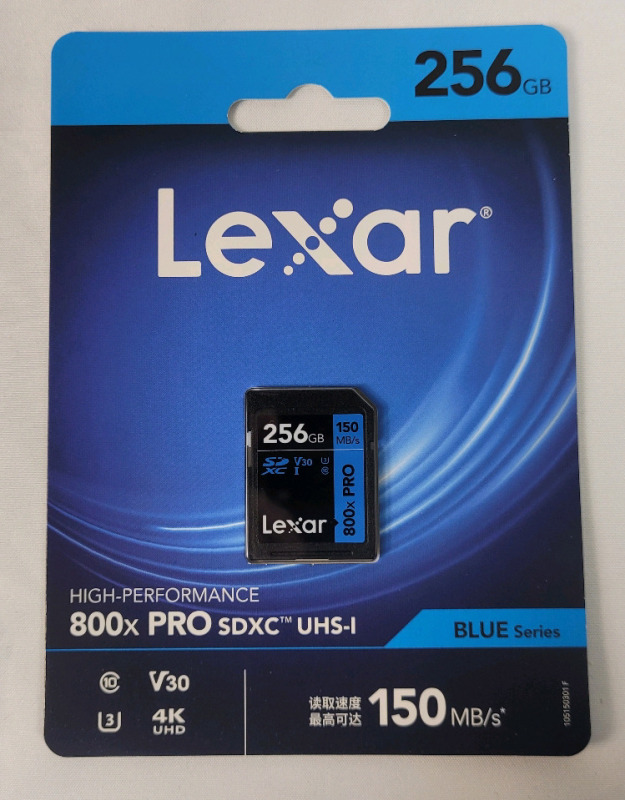 New - Lexar 256gb 800x PRO SDXC UHS-I Memory Card . Sealed