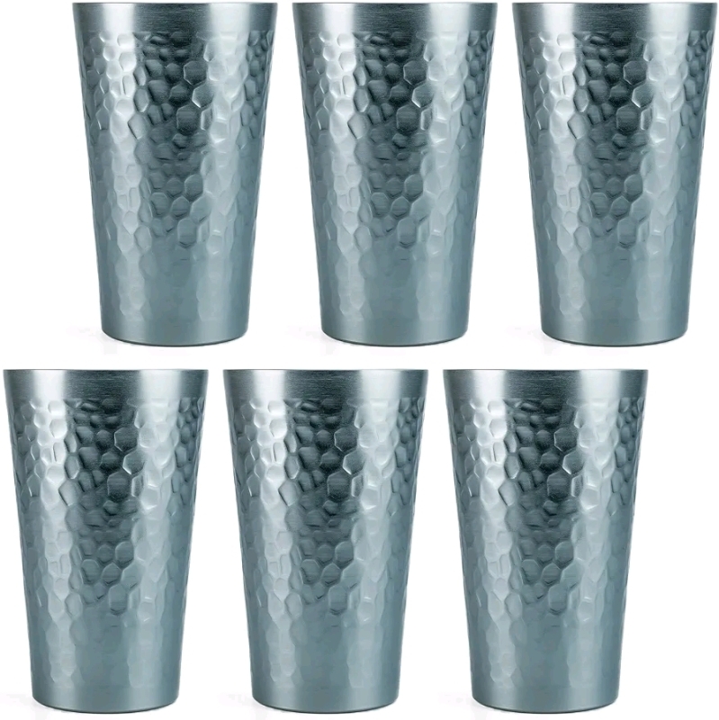 New - Arora 6-Pack Aluminum Metal Cups for Drinks, Metal Anodized Hammered Gray Tumblers , 15oz. Cups . Sealed Box