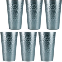 New - Arora 6-Pack Aluminum Metal Cups for Drinks, Metal Anodized Hammered Gray Tumblers , 15oz. Cups . Sealed Box