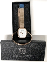 New HANNAH MARTIN for Dream Rose Gold Tone Stainless Steel Ladies Watch with Matching Engraved Open-Cuff Bracelet &bull; HM-1251