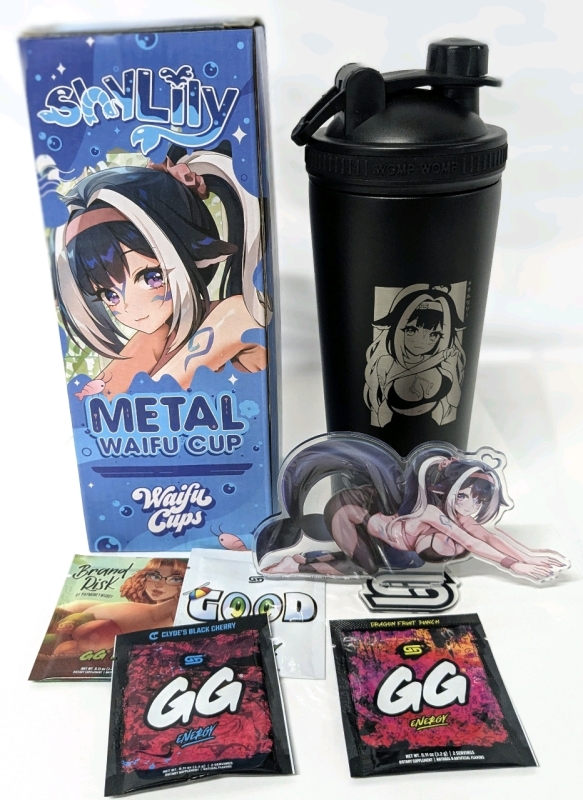 New WAIFU CUPS "ShyLily" Metal WAIFU CUPS, 4 GG Samples (3.2g ea) & Acrylic Standee | Cup 19" Tall