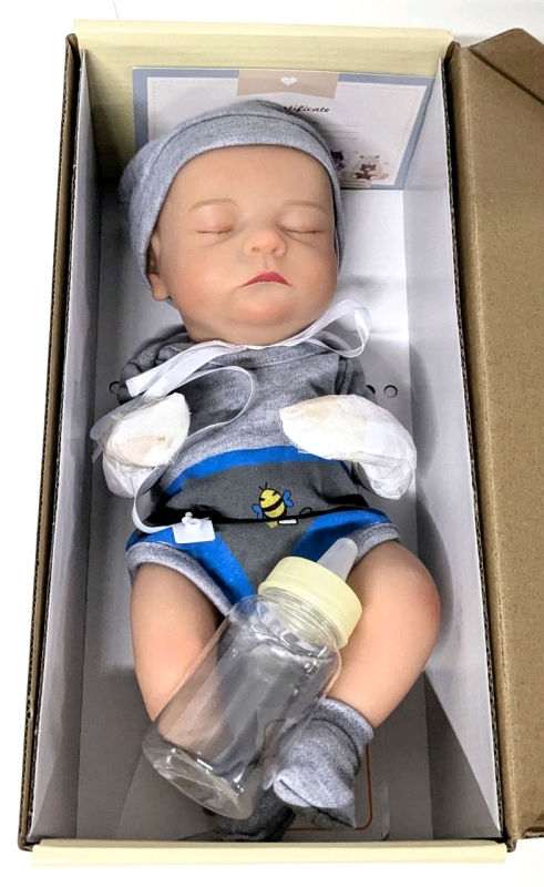 New Realistic Reborn Baby Boy Doll with Eyelashes, Bear Outfit & Magnetic Soother | 10.5" Long