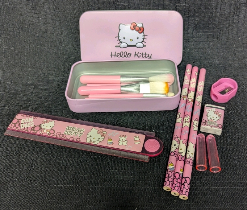 New: Hello Kitty Lot - 7pcs Makeup Brush Set + Back to School Supplies