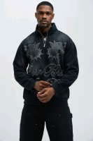New Mens Large Tyson Die Rich Quarter Zip Sweatshirt - Black Wash Colour.