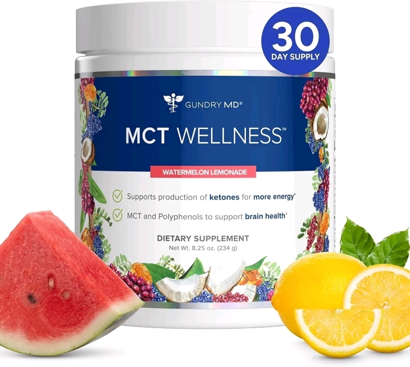 New Gundry MD MCT Wellness Powder to Support Energy, Ketone Production and Brain Health, Keto Friendly, Sugar Free (30 Servings) Flavour Watermelon Lemonade