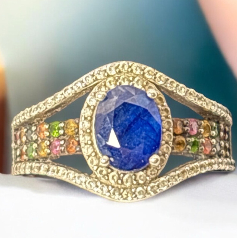 Blue Sapphire Oval Cut White Zircon 925 Sterling Silver Ring Size 7 Jewellery Apraisal Certificate