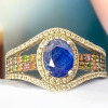 Blue Sapphire Oval Cut White Zircon 925 Sterling Silver Ring Size 7 Jewellery Apraisal Certificate