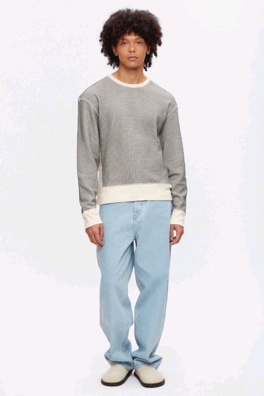 New Size Small | KOTN Egyptian Cotton Men's Atlas 2-Tone Egyptian Cotton Waffle Sweater (Marshmallow) | Retails for Over $70!