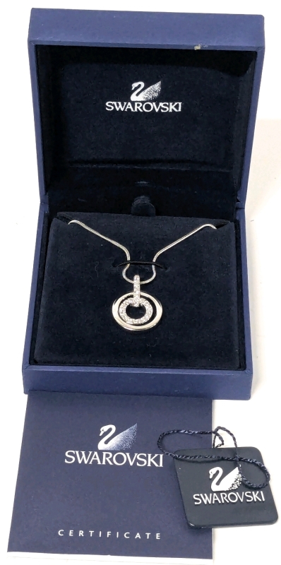 SWAROVSKI Circle pendant Round shape, White, Rhodium plated on 18" Length SWAROVSKI Chain